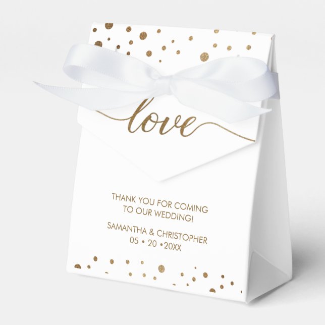 Simple Personalized Gold Love Script Wedding Favor Box (Front Side)