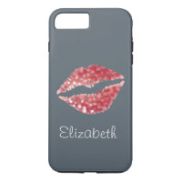 Simple Personalized Grey Glitter Red Lips