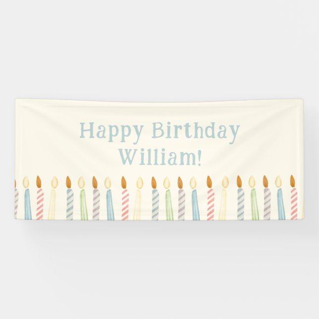 Simple Personalized Happy Birthday Candles Banner (Horizontal)