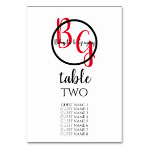 Simple Personalized Initials Wedding Guest Names Table Number