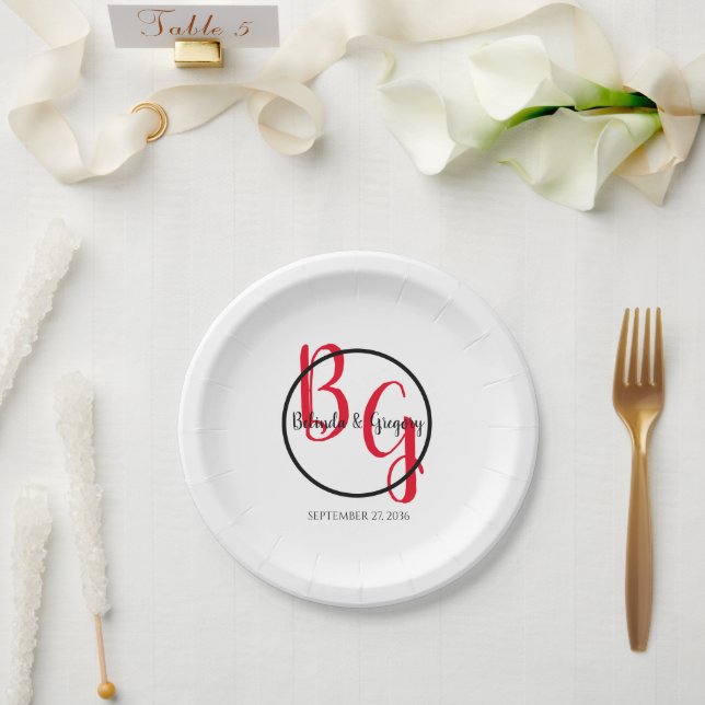 Simple Personalized Initials Wedding   Paper Plate (Wedding)