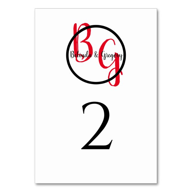 Simple Personalized Initials Wedding Table Number (Front)