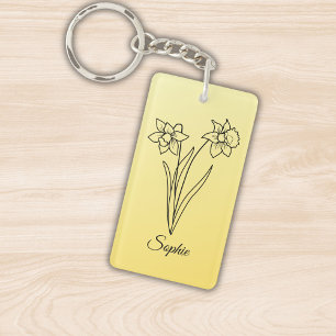Simple Personalized March Birth Flower Daffodil Keychain