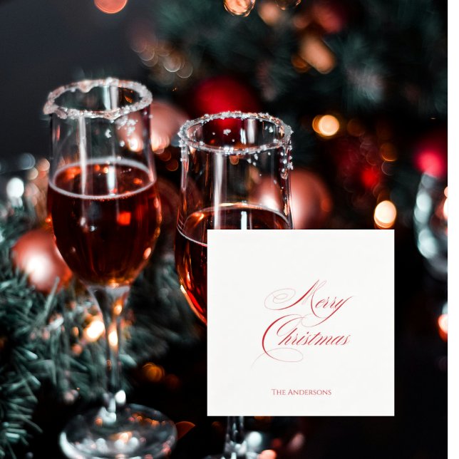 Simple Personalized Merry Christmas Cocktail Napkin (Creator Uploaded)