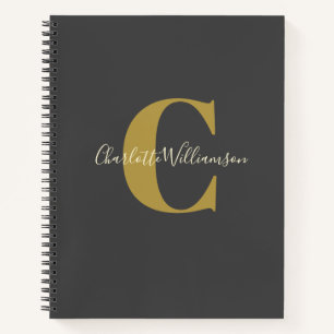 Simple Personalized Monogram and Name in Black Notebook