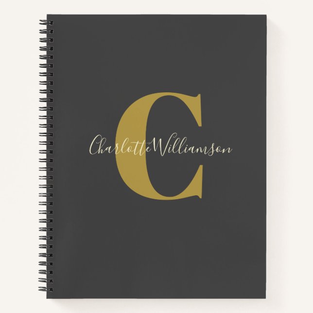 Simple Personalized Monogram and Name in Black Notebook (Front)