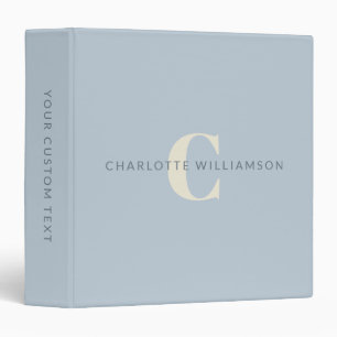 Simple Personalized Monogram and Name in Blue Binder