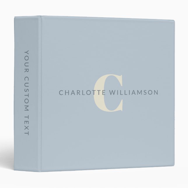 Simple Personalized Monogram and Name in Blue  Binder (Front/Spine)