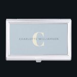 Simple Personalized Monogram and Name in Blue Business Card Holder<br><div class="desc">Simple Personalized Monogram and Name in Dusty Blue Business Card Case</div>