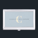 Simple Personalized Monogram and Name in Blue Business Card Holder<br><div class="desc">Simple Personalized Monogram and Name in Dusty Blue Business Card Case</div>