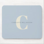 Simple Personalized Monogram and Name in Blue    Mouse Pad<br><div class="desc">Simple Personalized Monogram and Name in Dusty Blue Mouse Pad</div>