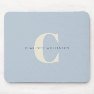 Simple Personalized Monogram and Name in Blue    Mouse Pad