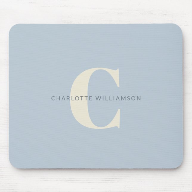 Simple Personalized Monogram and Name in Blue    Mouse Pad (Front)