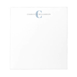 Simple Personalized Monogram and Name in Blue Notepad