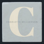 Simple Personalized Monogram and Name in Blue   Stone Coaster<br><div class="desc">Simple Personalized Monogram and Name in Dusty Blue Stone Coaster</div>