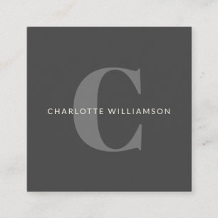 Simple Personalized Monogram and Name in Grey Square Business Card