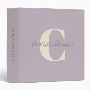 Simple Personalized Monogram and Name in Lilac Binder