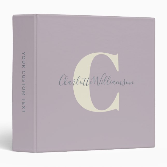 Simple Personalized Monogram and Name in Lilac Binder (Front/Spine)