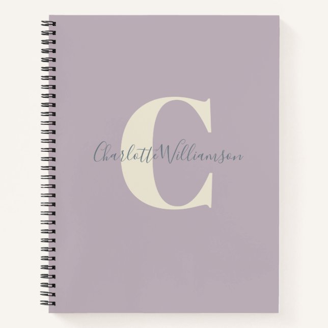 Simple Personalized Monogram and Name in Lilac  Notebook (Front)