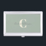 Simple Personalized Monogram and Name in Sage Business Card Holder<br><div class="desc">Simple Personalized Monogram and Name in Sage Green Business Card Case</div>