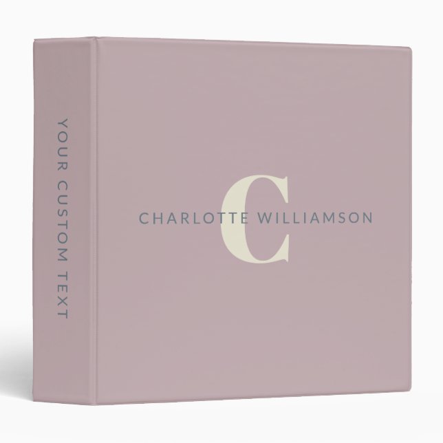 Simple Personalized Monogram Name Modern Mauve Binder (Front/Spine)