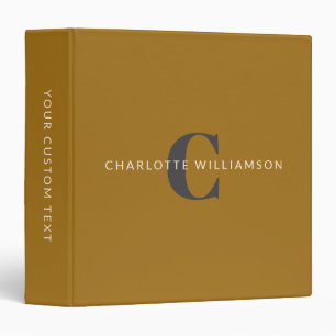 Simple Personalized Monogram Name Mustard Gold Binder