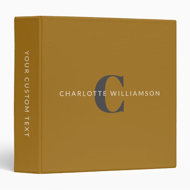 Simple Personalized Monogram Name Mustard Gold Binder (Front/Spine)