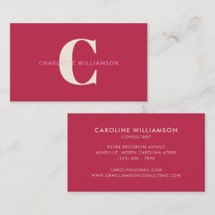 Simple Personalized Monogram Name Pink Red Modern Business Card