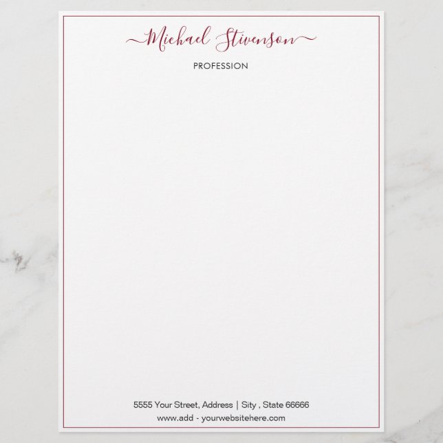 Simple Personalized Name Info Address Letterhead (Front)