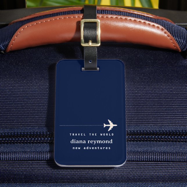 Simple Personalized Navy Blue Luggage Tag (Front Insitu 2)