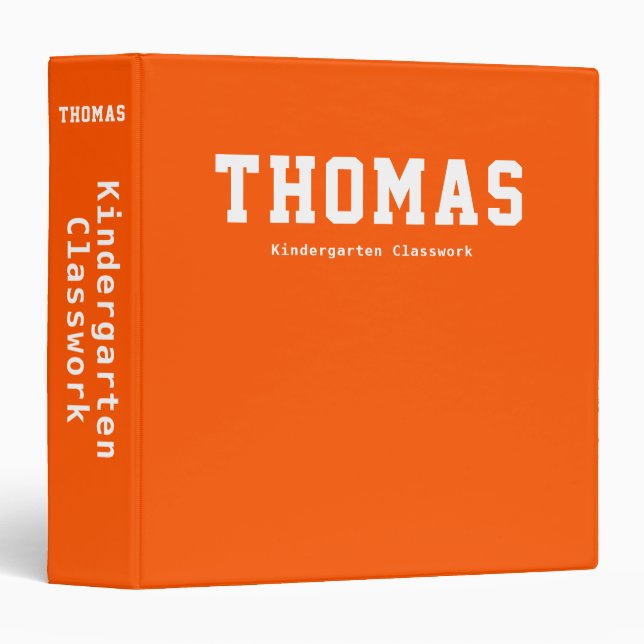 Simple Personalized Orange Kindergarten Classwork Binder (Front/Spine)