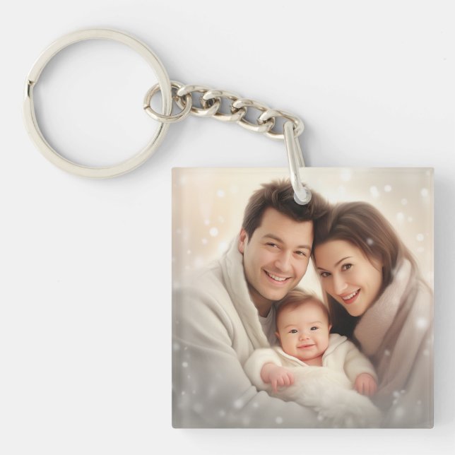 Simple Personalized Photo and Text Photo Keychain (Front)