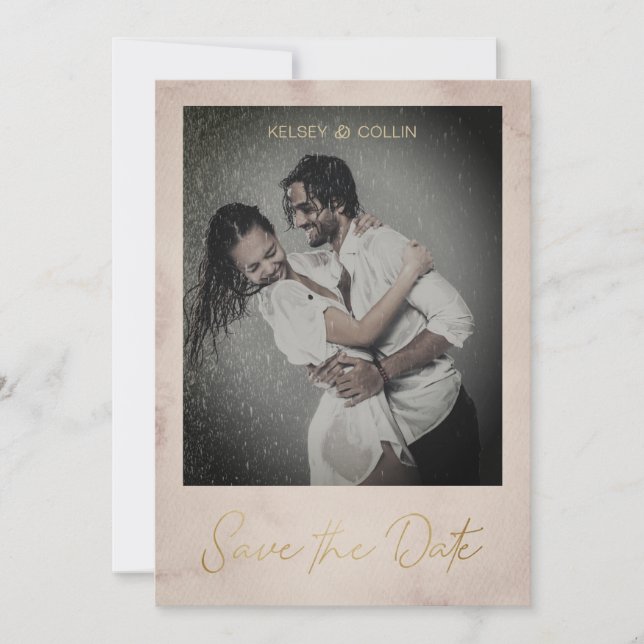 Simple Personalized Photo Engaged Brown Texture Save The Date (Front)