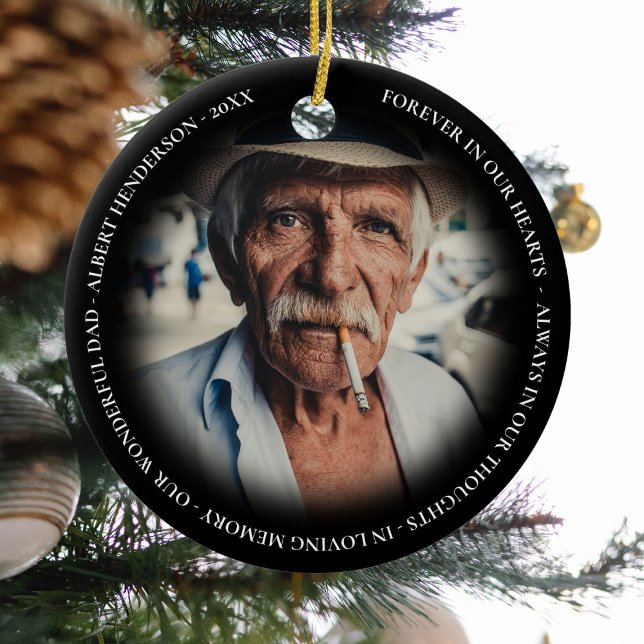 Simple Personalized Photo Memorial Christmas Ceramic Ornament (Creator Uploaded)