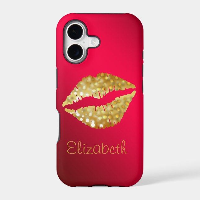 Simple Personalized Red Glitter Gold Lips (Back)