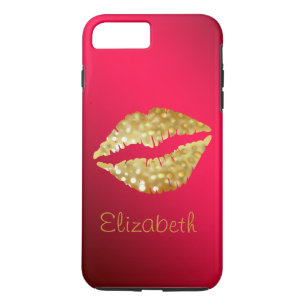 Simple Personalized Red Glitter Gold Lips Case-Mate iPhone Case