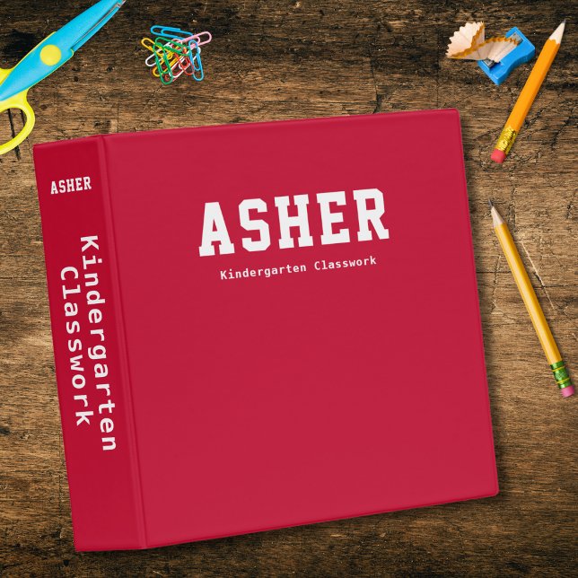 Simple Personalized Red Kindergarten Classwork Binder (Creator Uploaded)