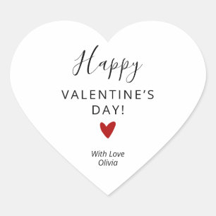Simple Personalized Red White Valentines DAY  Heart Sticker