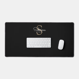 Simple Personalized Script Black Desk Mat
