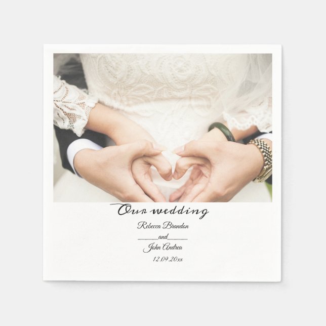 Simple Personalized Script Photo Wedding Party  Napkin (Front)