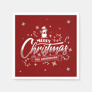 Simple Personalized Snowman Christmas   Napkin
