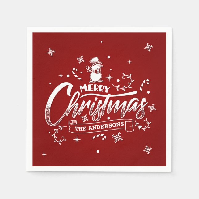 Simple Personalized Snowman Christmas | Napkin (Front)