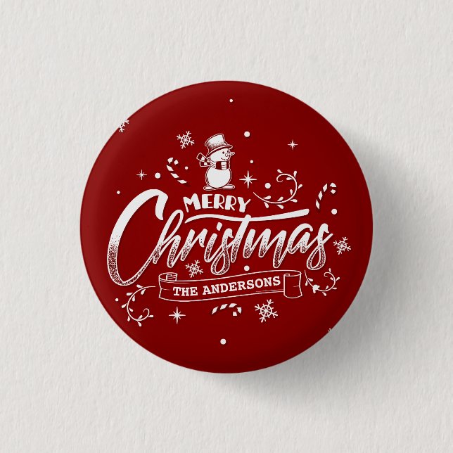 Simple Personalized Snowman Christmas Pin Button (Front)