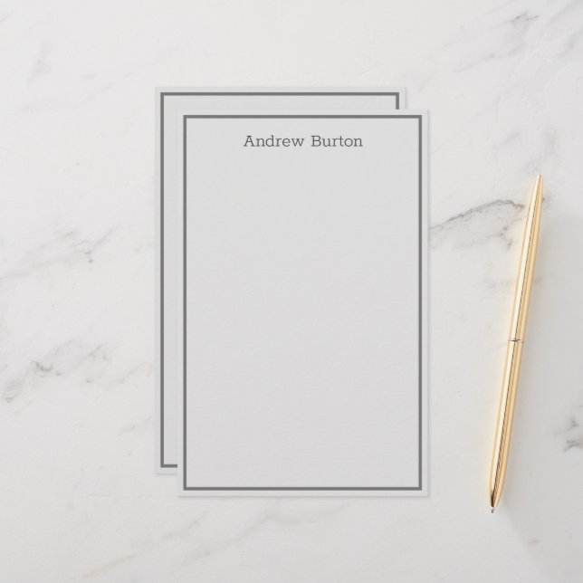 Simple Personalized Stationery Paper | Grey (Front/Back In Situ)