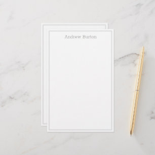 Simple Personalized Stationery Paper   Grey White