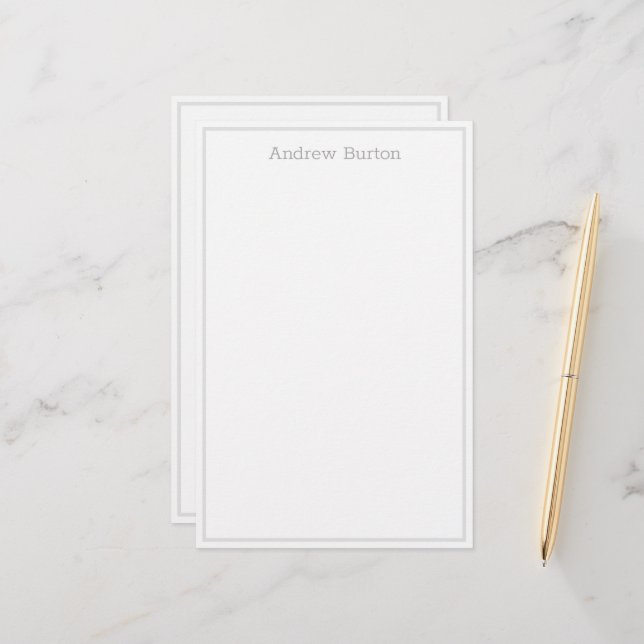 Simple Personalized Stationery Paper | Grey White (Front/Back In Situ)