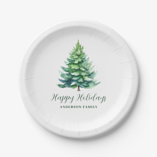 Simple Personalized Tree Christmas Paper Plate (Front)