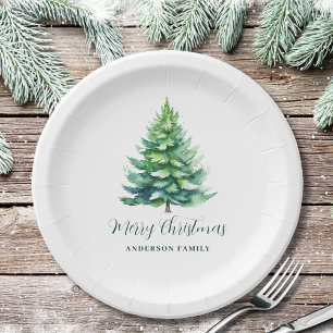 Simple Personalized Tree Christmas Paper Plate