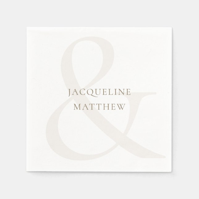Simple Personalized White Gold tex Wedding Napkins (Front)