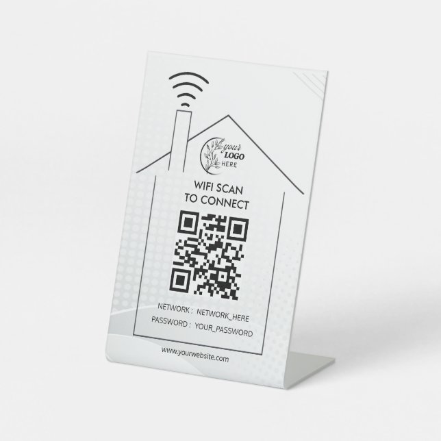 Simple Personalized Wifi Network qr code Password  Pedestal Sign (Front)
